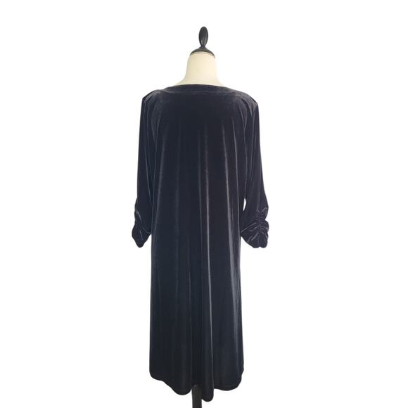 Susan Graver Stretch Velvet Swing Dress Black XL 3/4 Sleeve Holiday Party - Picture 6 of 15